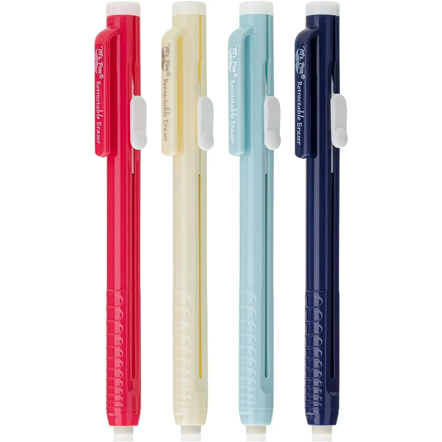 Retractable Mechanical Rubber Erasers, 4-Pack Assorted Colors, Latex-Free Precision Erasers with Refill Pack Capability, Erase Cleanly for Artists, Drawing & Drafting