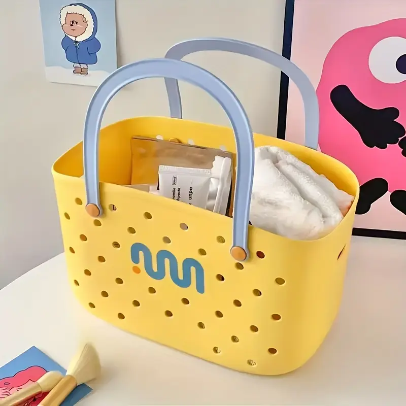 Portable Bathroom Storage Basket, Large Capacity Plastic Shower Tote with Handles, Drainable Organizer Basket for Shampoo, Soap, Toiletries, Dorm Room and Home Storage