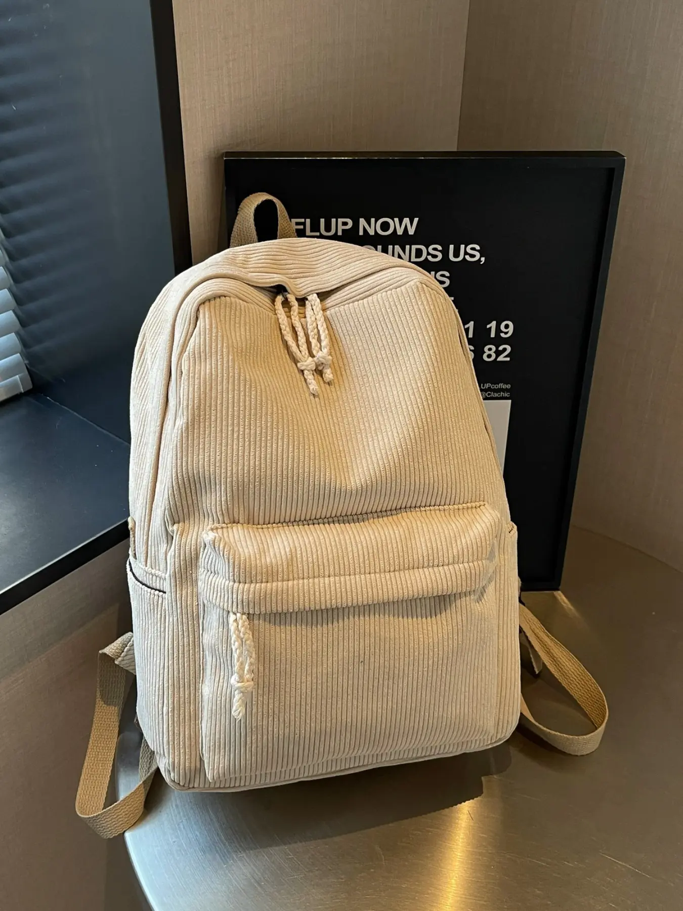 Vintage Autumn Corduroy Backpack for Women Soft Touch Fabric Large Capacity Casual Daypack for Daily Commute School Travel Backpack for College