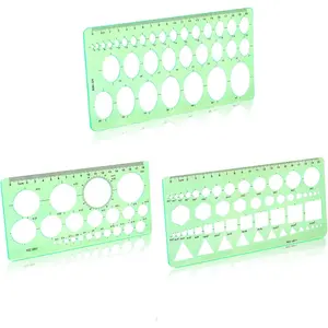 3PCS Circle Template，Plastic Circle Stencils, Geometric Circle Template for Drawing, Elliptical for Stencil Ruler School Office Supplies（Green）