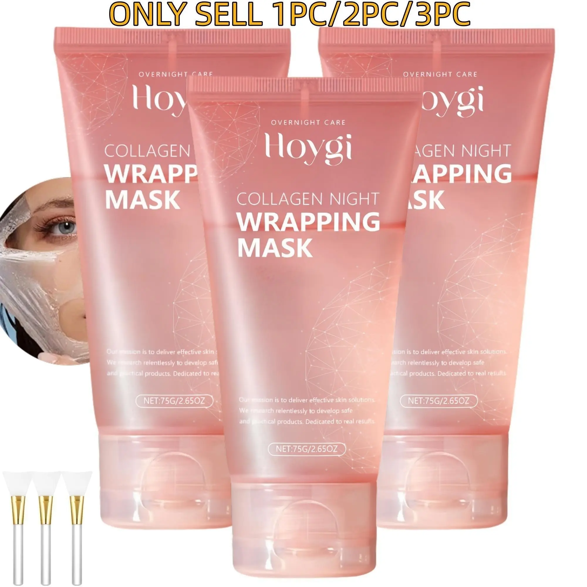 Collagen Overnight Wrapping Peel-Off Facial Mask Pack, Collagen Moisturizing Mask, Elasticity and Hydration Care Reducing Sagging and Dullness, Hydrolyzed Collagen for Glowing Hydrating Overnight Facial Skin Care, Collagen Face Mask