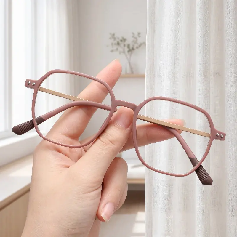 Trendy Candy-Colored Matte Glasses (Unisex) – Stylish, Oversized Polygonal Frames; Flattering Fit for a Slimming Effect; Perfect for a Chic Look Without Makeup.