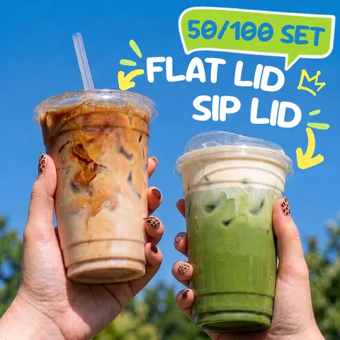 OKAYSNOW Disposable To-Go Cups with Lids & Straws, 50/100 Pack 12-24oz Clear Plastic Cups for Iced Coffee & Cold Drinks