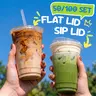 OKAYSNOW Disposable To-Go Cups with Lids & Straws, 50/100 Pack 12-24oz Clear Plastic Cups for Iced Coffee & Cold Drinks