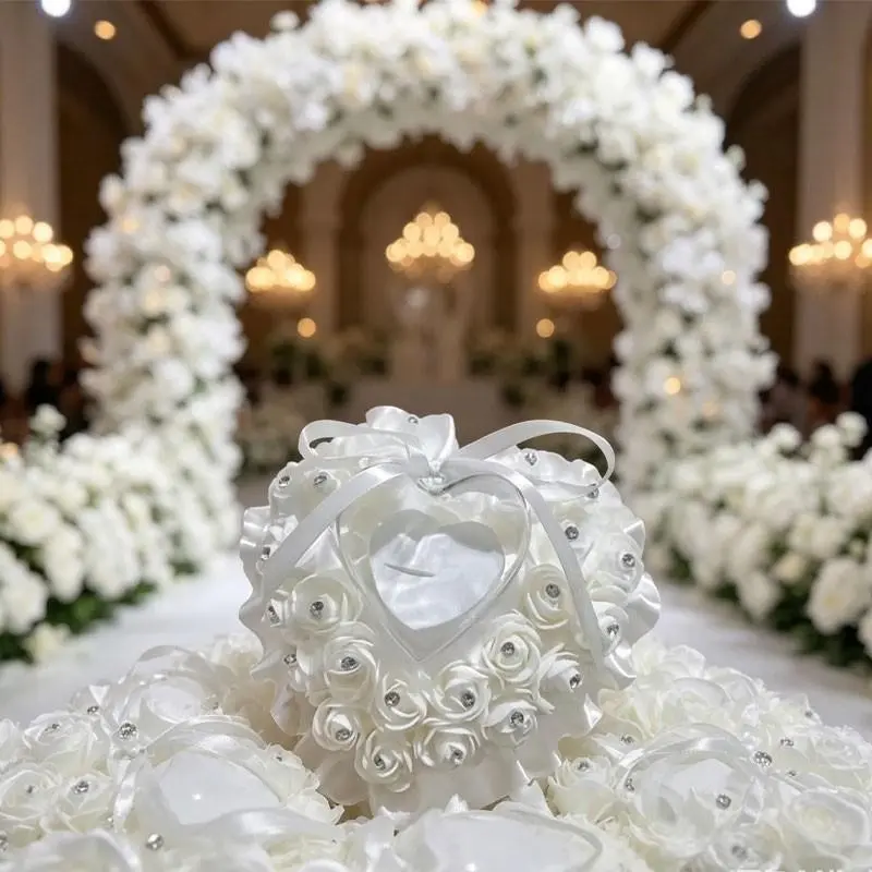 1 wedding ring pillow-shaped box - rose-themed romantic ring box - romantic wedding ceremony gift jewelry box - suitable for weddings, anniversaries and anniversary celebrations (excluding the ring) Containers