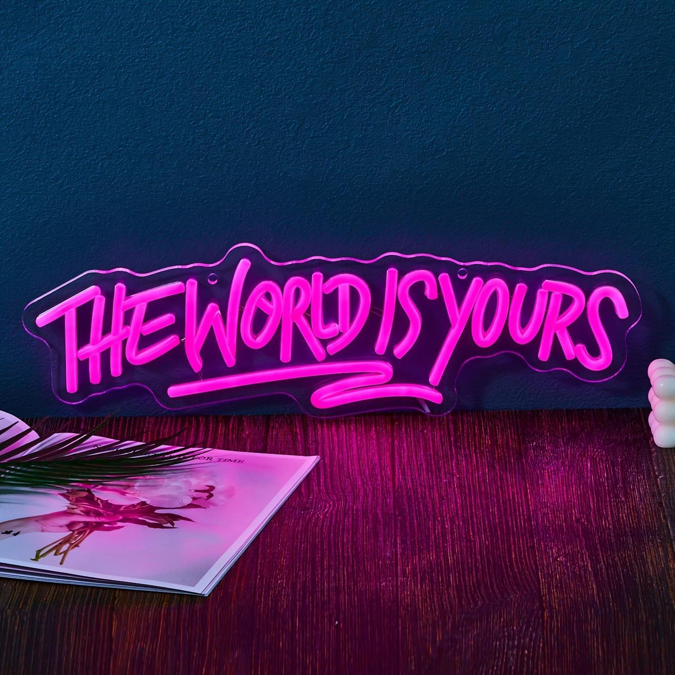 USB Powered Neon Sign, The World Is Yours Letter Design LED Neon Light, Decorative Neon Sign for Home Party & Festival Decoration, Modern Night Lights