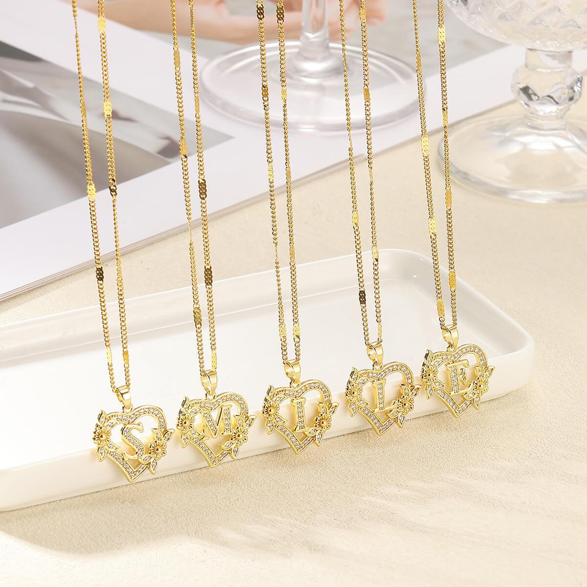 Summer women's heart-shaped necklace, stainless steel necklace with diamond and floral decorations, suitable for girls' daily fashion wear