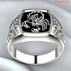 Black Electroplated Stainless Steel Ring With Scorpion Pattern, Classic Wide Band Jewelry For Men, Fit For Daily Wear, Parties And Gifting