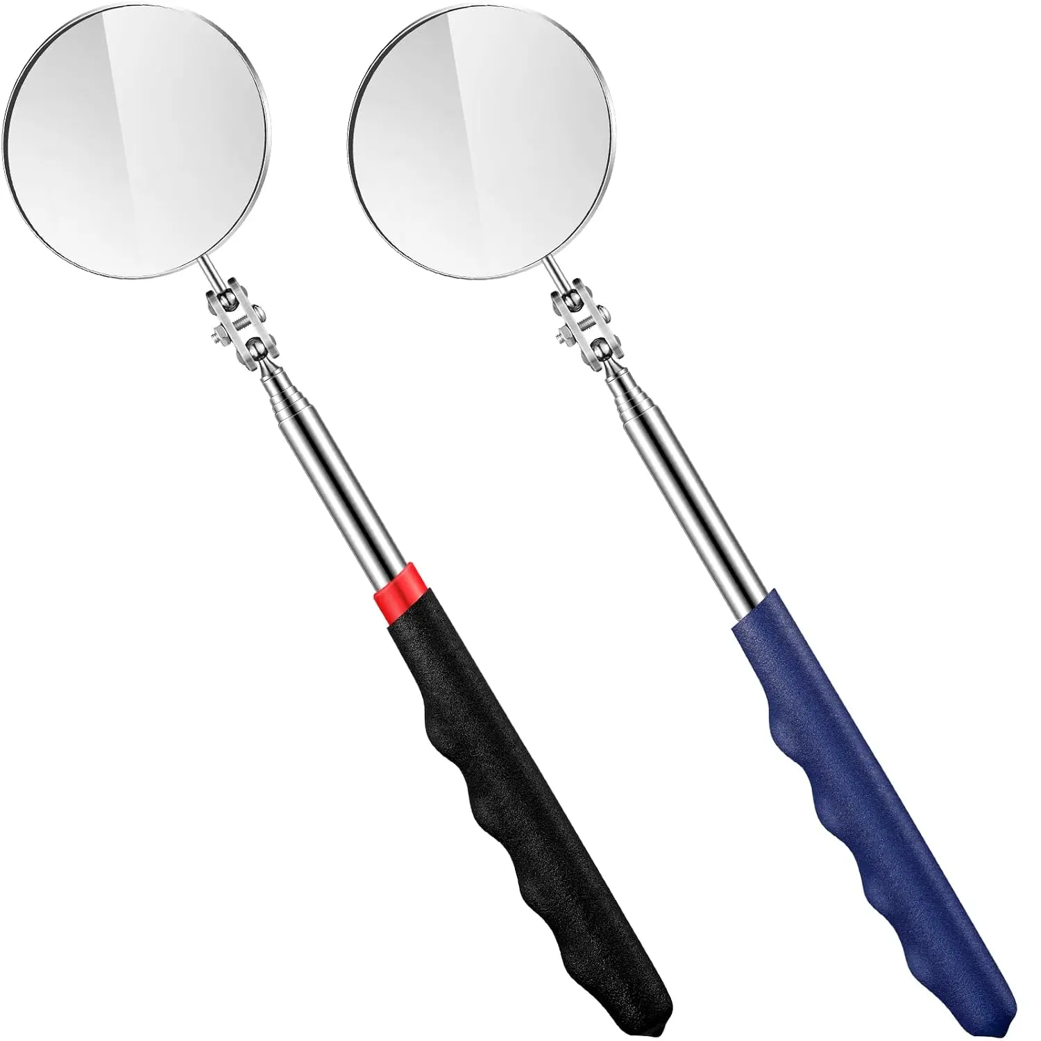2 count Telescoping Inspection Mirror Mechanics Mirror,50mm,Black,Blue | Round Extendable Handle for Technicians, HVAC Hard-to- Areas, Adjustable Angle Joint, Contractor Observation