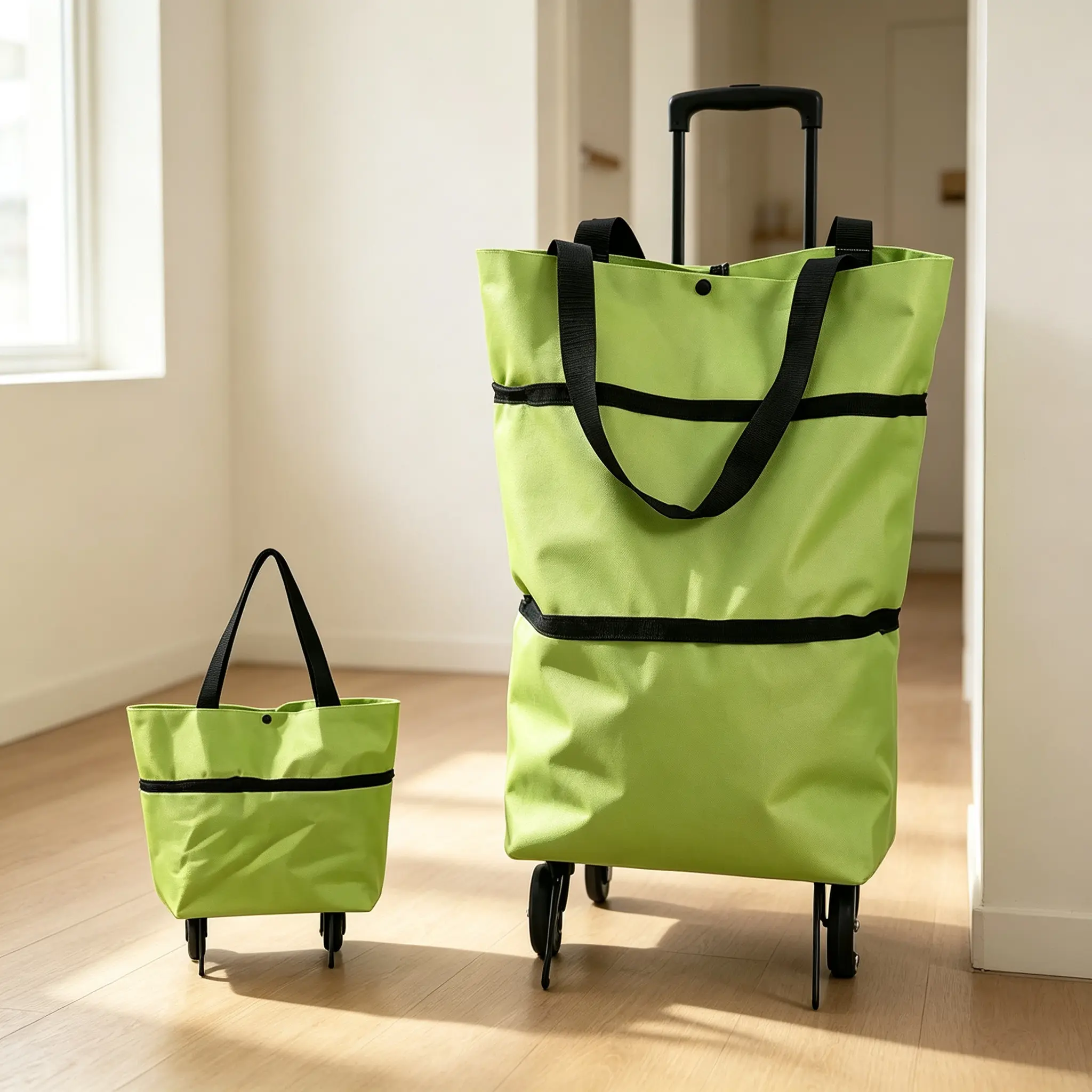 Collapsible Wheeled Shopping Tote, Reusable Grocery Bag, Lightweight Foldable Carry-All for Supermarket & Outings