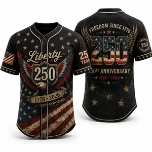 Patriotic Liberty 250 Baseball Jersey for Men Women, Black Vintage USA 1776–2026 Button Up Shirt with Eagle Wings Flag Graphic Print, Lightweight Polyester 4th of July Holiday Streetwear Top,clothes, outfits, men's wear,men fashion,summer men clothes