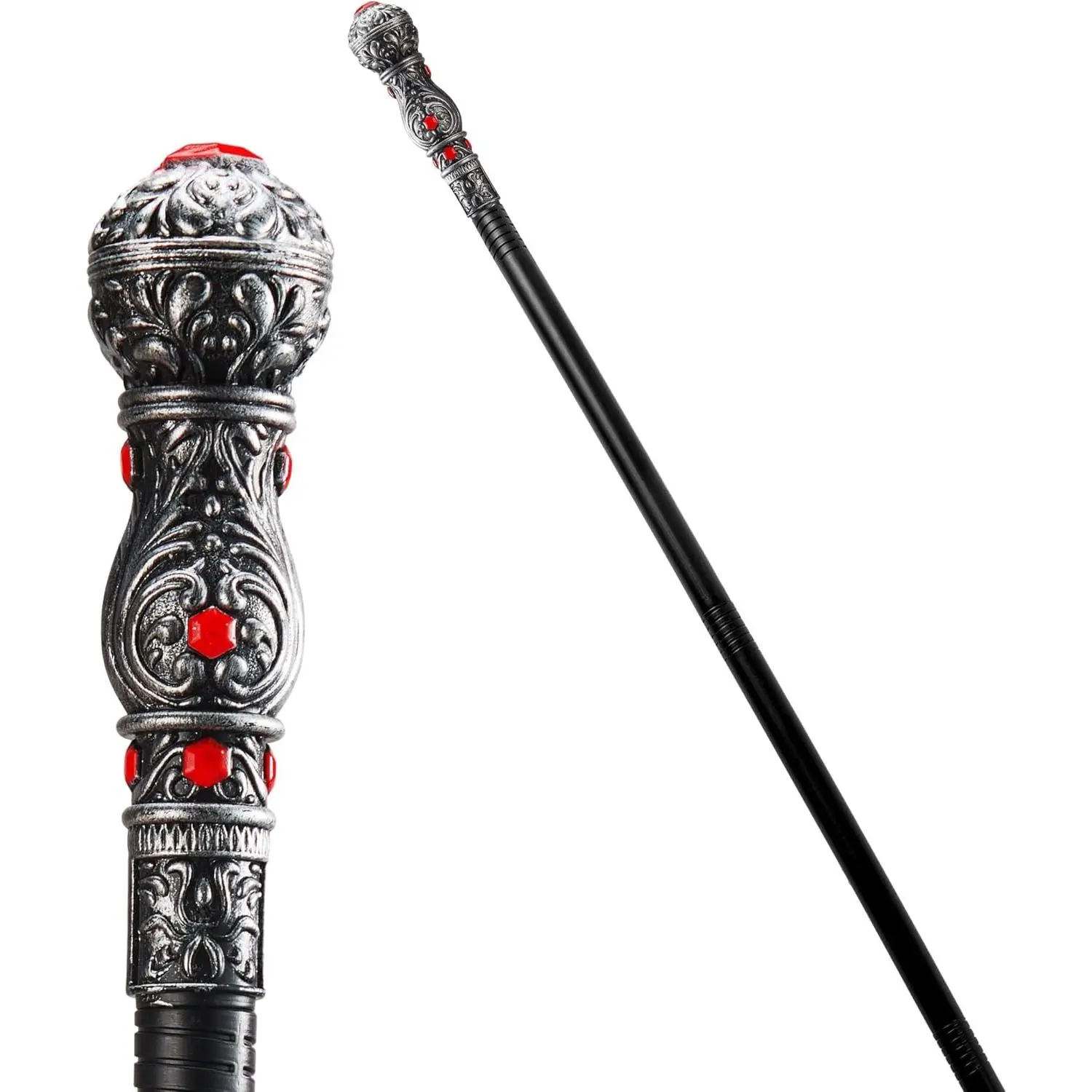 Halloween Costume Walking Cane, Silver Elegant Vintage Staff Prop Stick, Vampire Dress Up Party Accessories for Adults and Kids(Gift)