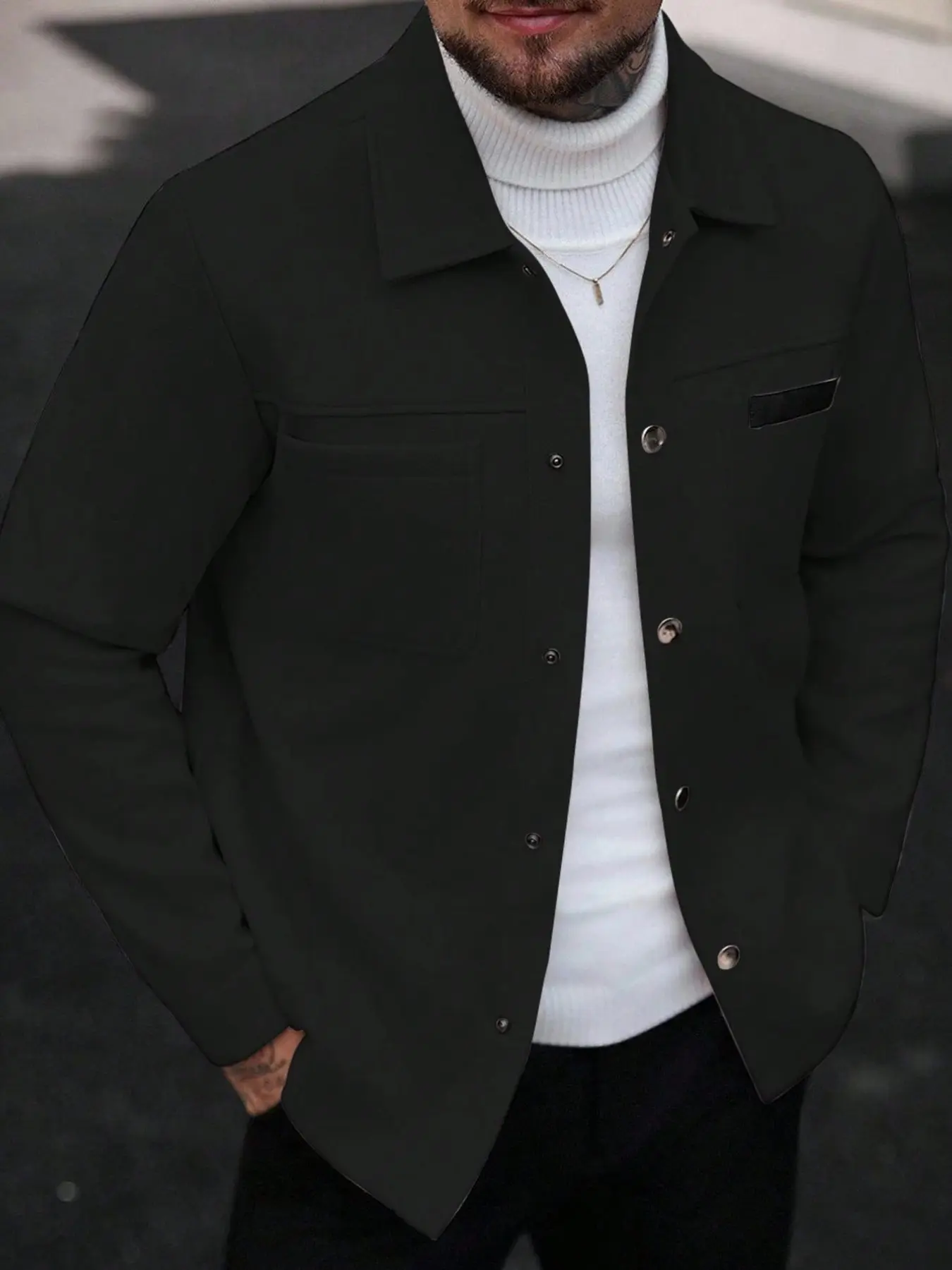 Men's Fashion Plain Roll Collar Wool Jacket, Multi-Color Options, Slim-Fit, Spring & Fall, Casual Outerwear, Trendy Men's Coat