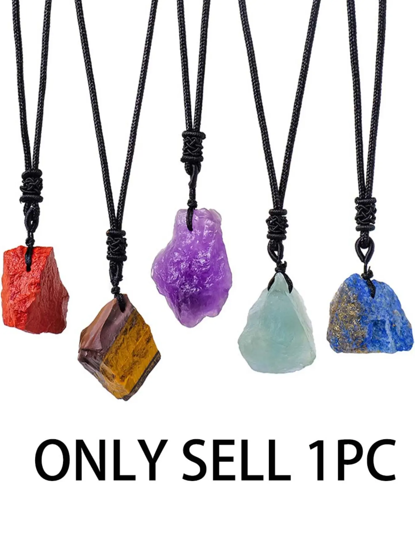Natural Raw Crystal Stone Pendant Necklace, Adjustable Cord Chakra Healing Necklace, Irregular Rough Gemstone Jewelry for Men and Women