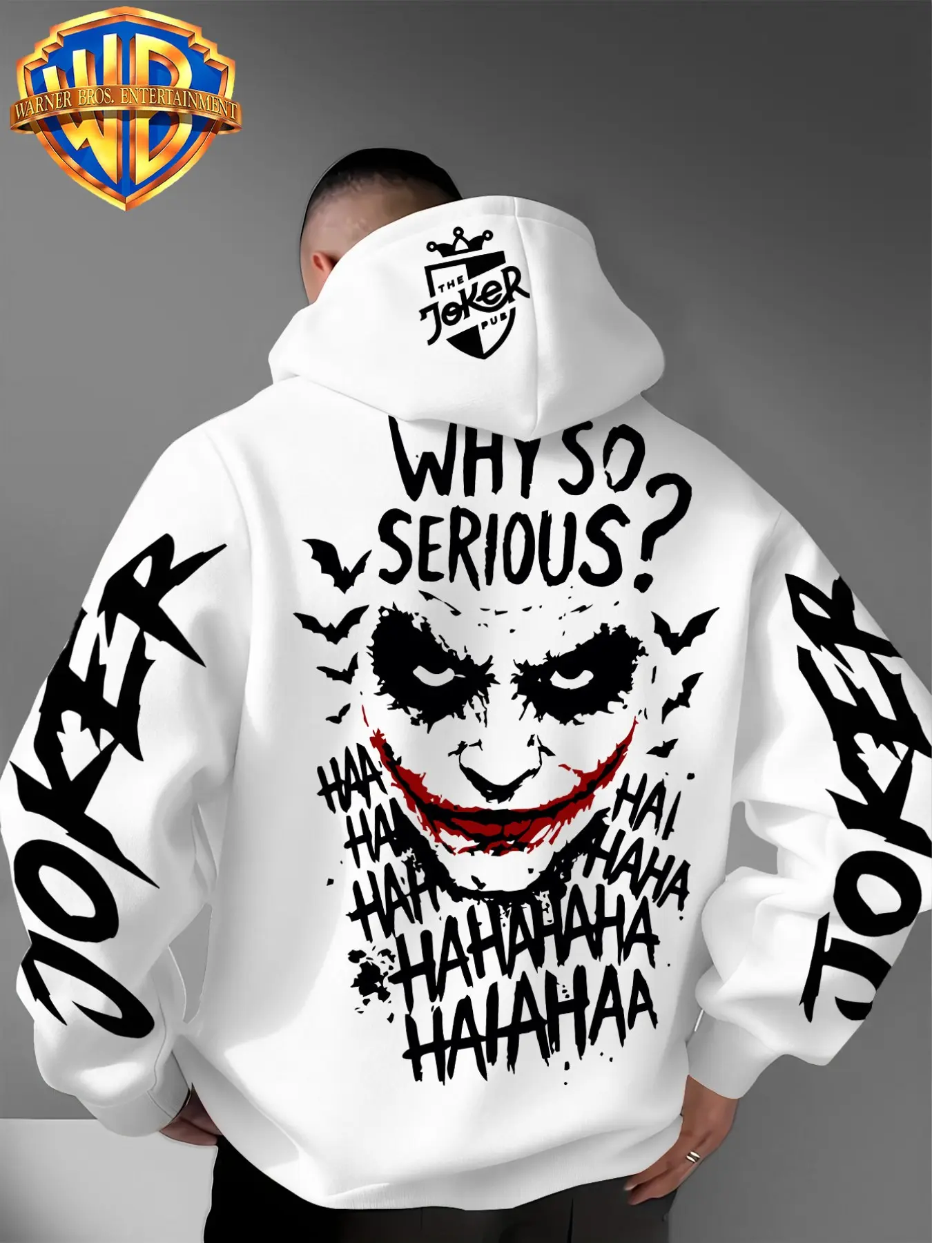 Warner Bros. Dc Dark Joker Graffiti Hoodie, Fitted All over Print, Casual Street Style, Fall & Winter Wear, Warm Inner Lining, Graphic Hoodie