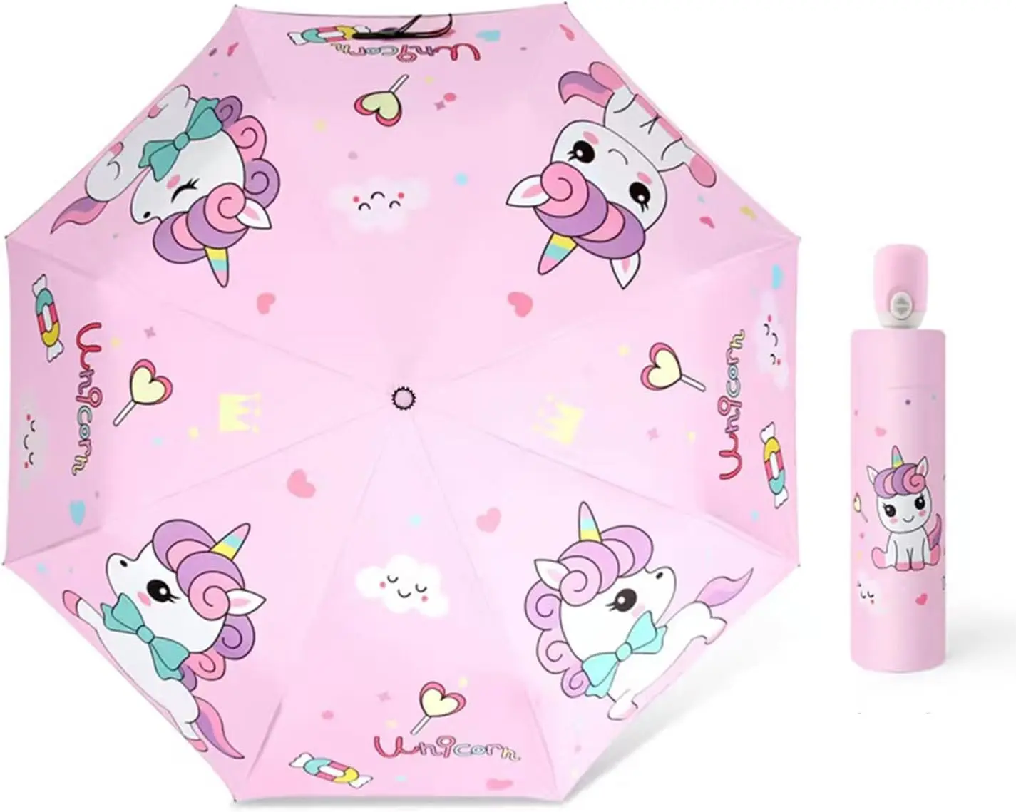Automatic Kids Cute Umbrella - Folding Telescopic, Compact, Durable, Lightweight Kitty Brolly for Boys & Girls, UV/Sun Protection, Strong, Portable, Mini Pocket Umbrella for Rainy Day, Cute Umbrellas