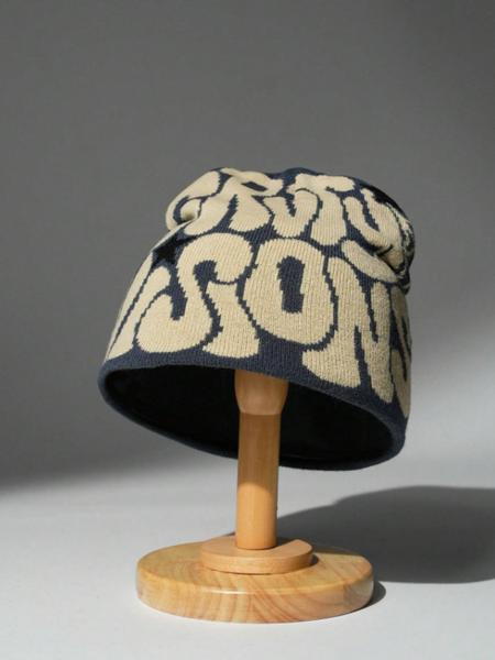 Men’s Letter Jacquard Spider Web Knit Hat Street Style Warm Beanie for Fall and Winter Fashionable Casual Winter Headwear