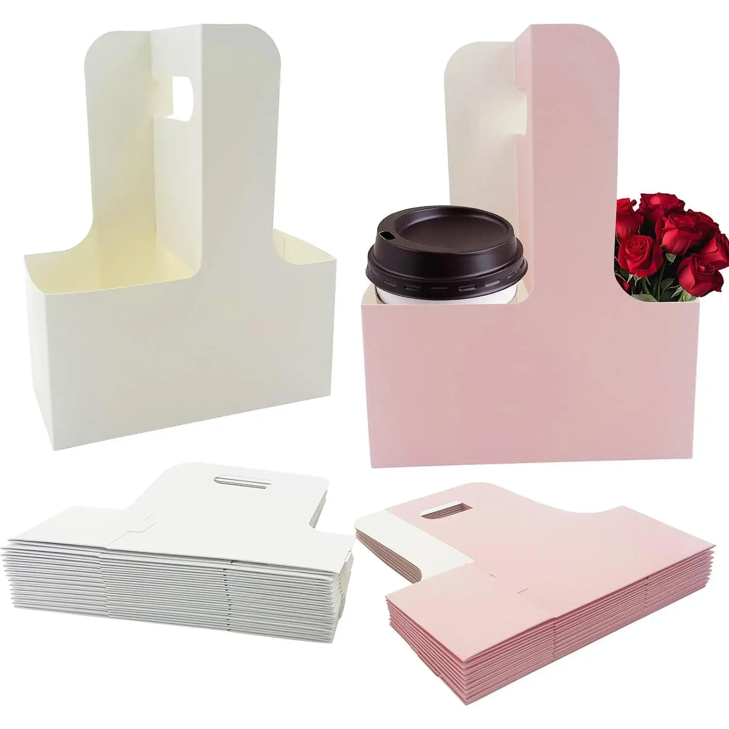 30 count Coffee Drink Carrier with Handle(2 Cups or 4 Cups),Assemblable Drink Holder with Handle,Disposable Cup Holders for Drinks,  for  Your Drink and  Delivery,Coffee Carrier(White,)