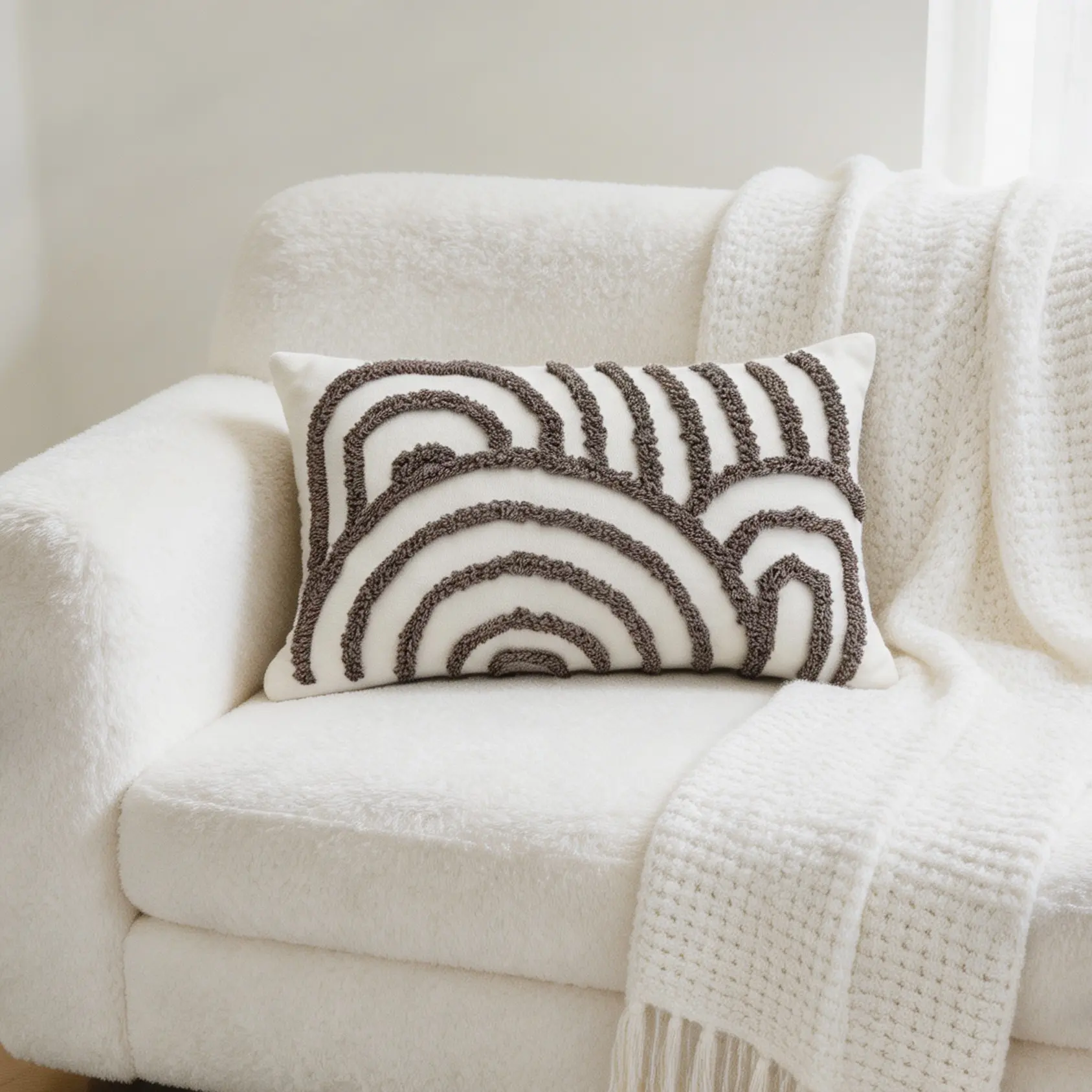 Bohemian Embroidered Rainbow Long Pillow, Earth Tone Decorative Cushion, Fits Minimalist Cream Sofa, Living Room Aesthetic, No Insert Included