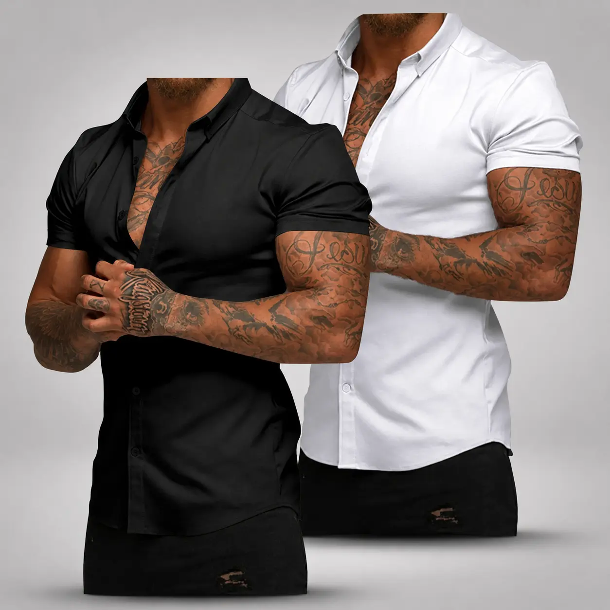 Mens Muscle Fit Dress Shirts Casual Button Down Shirt Short Sleeve Wrinkle-Free Shirts