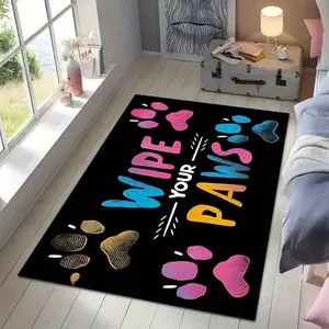 A Colorful Paw Print Doormat with The Phrase 'Wipe Your Paws', Suitable for Kitchen Rugs, Hallway Carpets, Bedroom Entry Mats, Bathroom Mats, Living Room Rugs, Indoor/Outdoor Mats, Front Door Mats, And Study Area Carpets