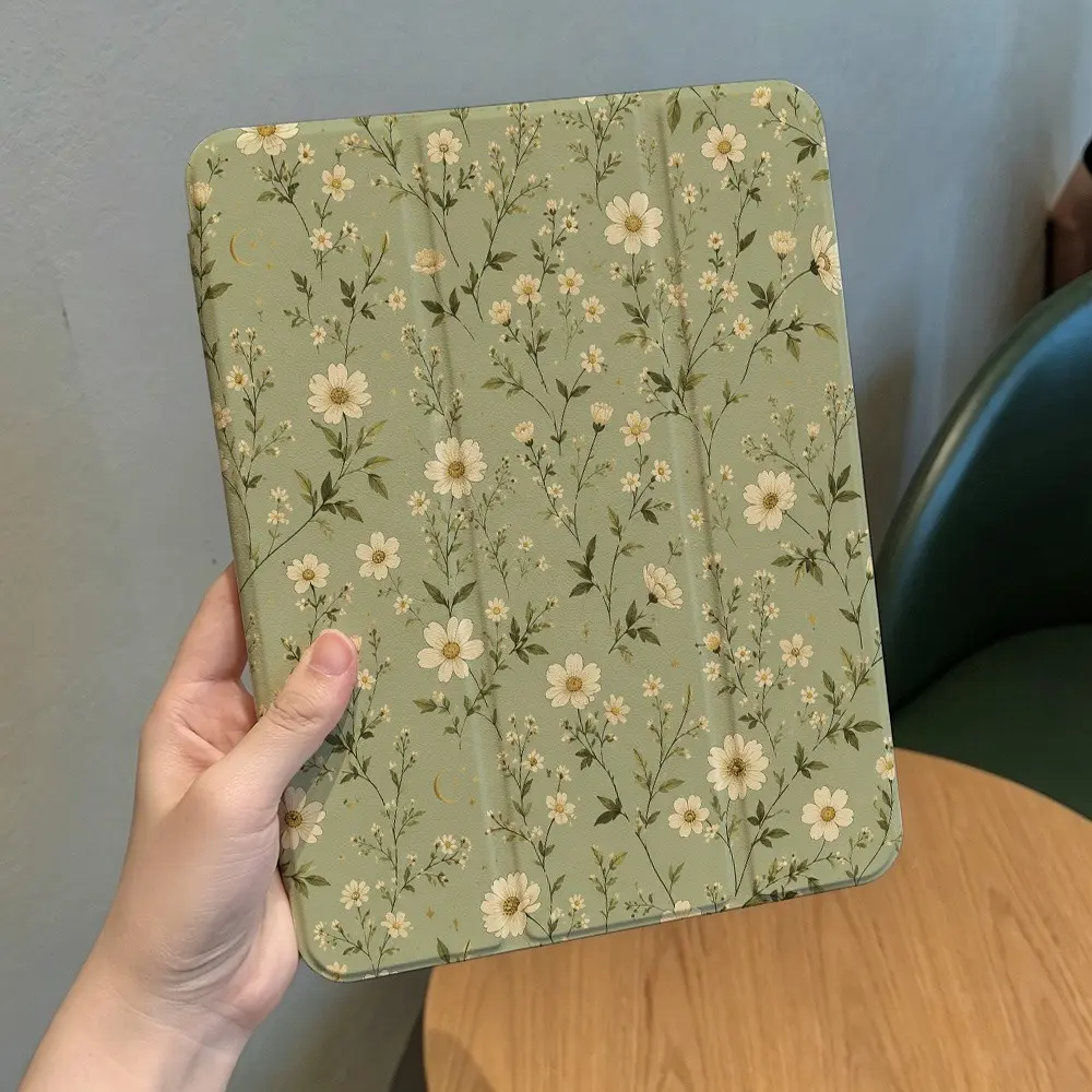 Wind Korean Floral Branch Tablet Protector for Apple iPad 11th Gen, Simple Design with Pen Slot, Durable Shockproof Acrylic Case