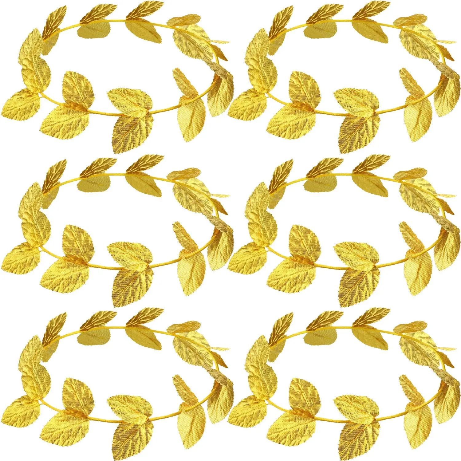 6 Pieces Gold Laurel Wreath Crown Greek Roman Toga Headband with Leaves for Women Men, Costume Party Headpiece, Toga Theme Wedding, Adjustable Gold Accessory