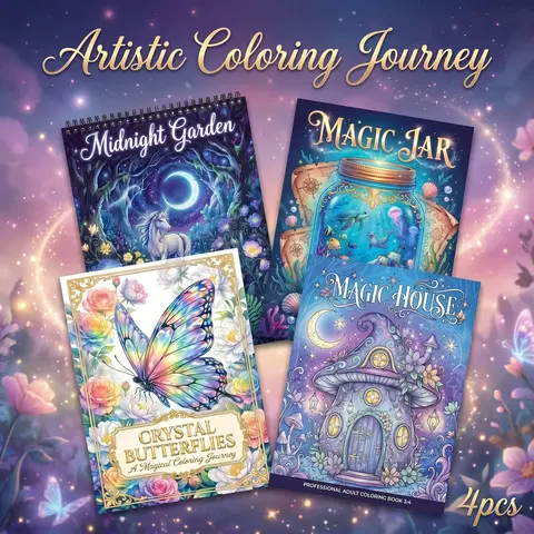 Adult Coloring Book - Coloring Books Set 4PCS with Butterfly, Magic Jar, Artistic, Magical Coloring Themes -, Beginner-Friendly, Vivid & Intricate Designs for Stress Relief, Relaxation, Creative Outlet - Perfect Gift for Holidays, Birthdays
