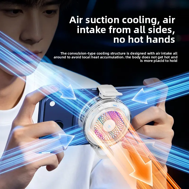 AI Smart Phone Cooler with Real Time Temperature Display 100 Level Stepless Speed Regulation 4 Gear Refrigeration Mode Mobile Phone Radiator for Gaming Live Streaming Semiconductor Cooling Fan for iPh