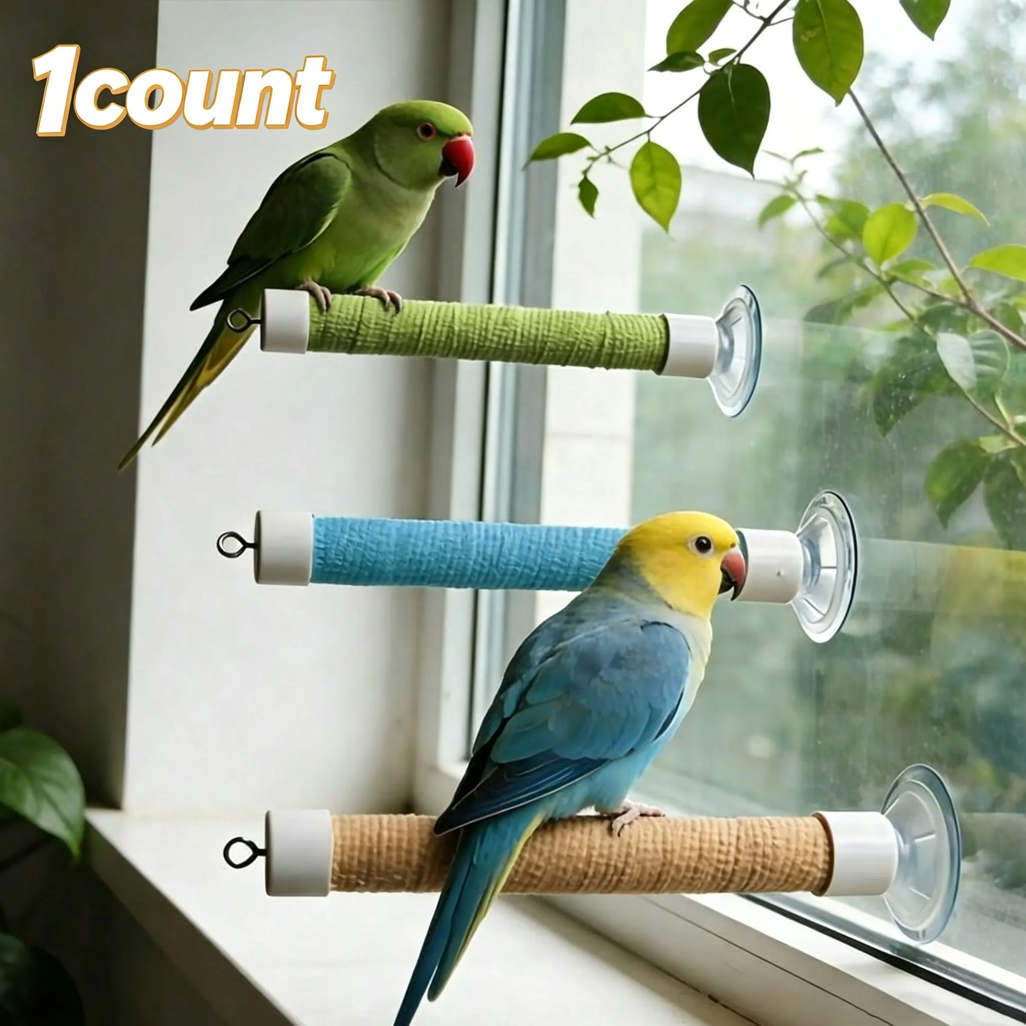1 SET Bird Perch Holder Set, Easy to Clean Parrot Suction Cup Stand Car Window Suction Cup Bird Perch, Bird Training Toys Bird Rest Stand Suitable for Bathing Parrots in The Bathroom, Attached to Window Glass, Mirrors, Versatile Attachment