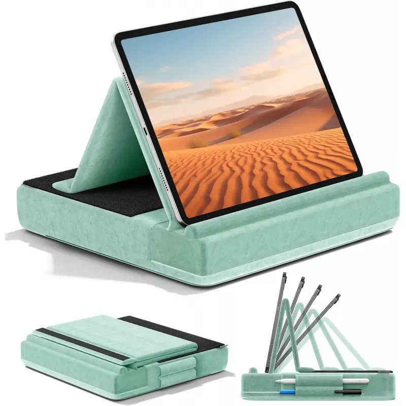 Multi-Angle Creativity Tablet Pillow Stand Accessories, Foldable Soft Pad Dock with Stylus Mount for Lap & Desk, Compatible with iPad Pro 12.9/10.5/11, Air, Mini, Phones, Books, E-Reader