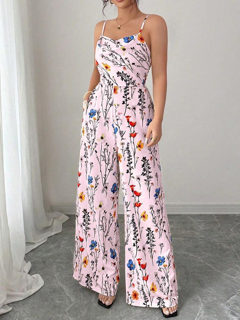 Women's Floral Print   Wide Leg Jumpsuit, Casual Comfy Jumpsuit, Boho Casual Sleeveless Jumpsuit for Beach Holiday Vacation, Ladies Clothes for Summer, Womenswear