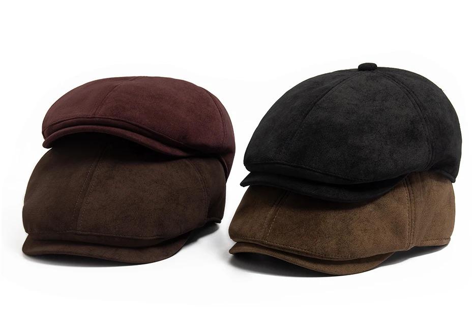 New PU Imitation leather Newsboy Cap Fashion Vintage Men Women Berets For Spring Autumn Visor Flat Hat Casual Retro Hip Hop Caps