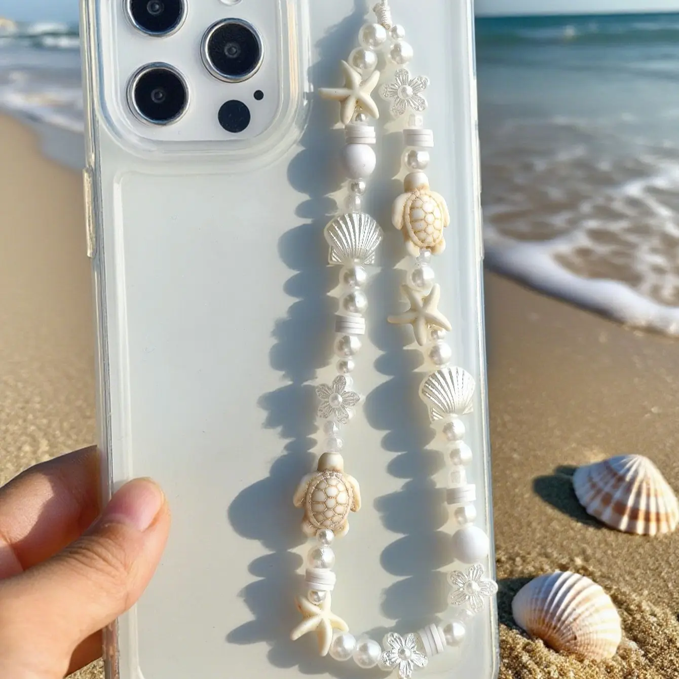 Summer Oceanic Style Beach Smartphone Beaded Chain Strap, Vacation Accessory Pendant, Phone Jewelry, Cell Phone Charms, Smartwatch Wristband, Single Shoulder Bag