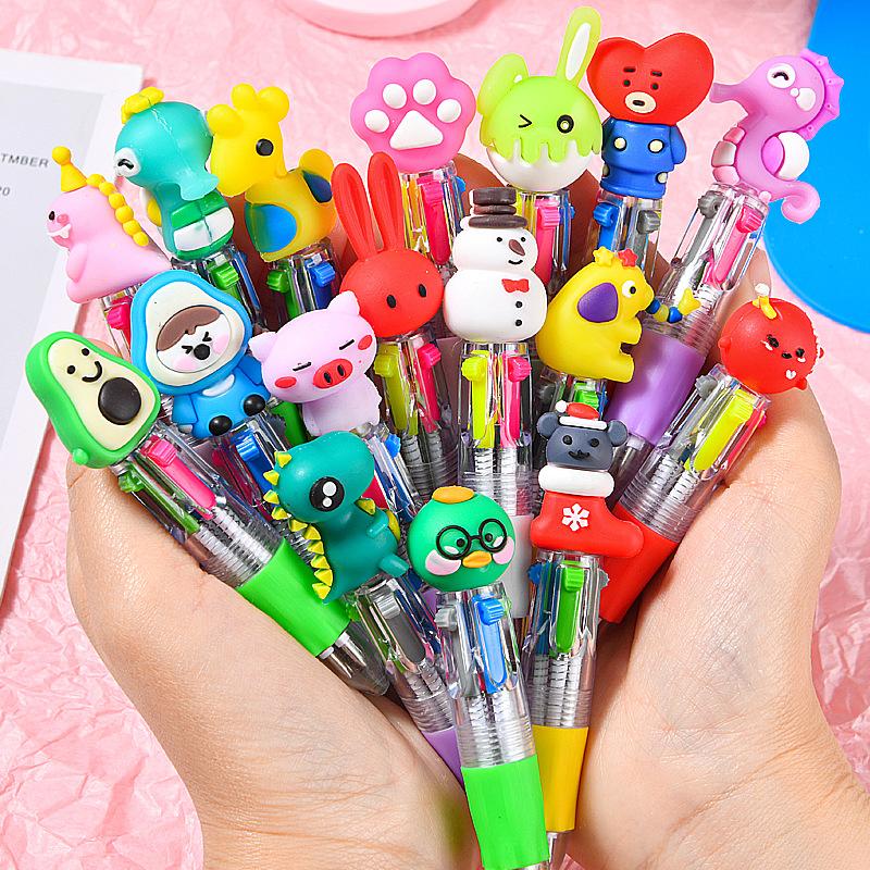 20PCS Adorable Mini Cartoon Ret retractable Pens - 4-in-1 Multi-Color Ballpoint for Kids, Students & Journaling