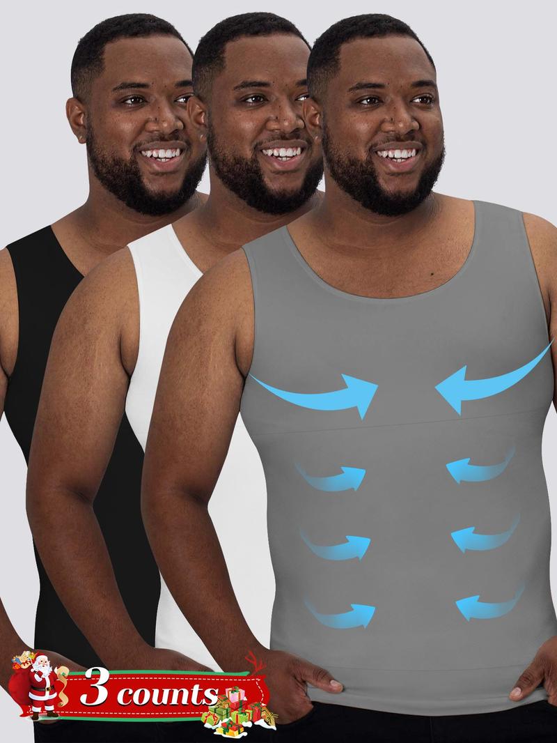 Men's Solid Color Compression Shapewear Tank Top, High Stretch Tummy Control Shaper, Compression Waist Trainer, Tummy Tuck Shapewear for Men