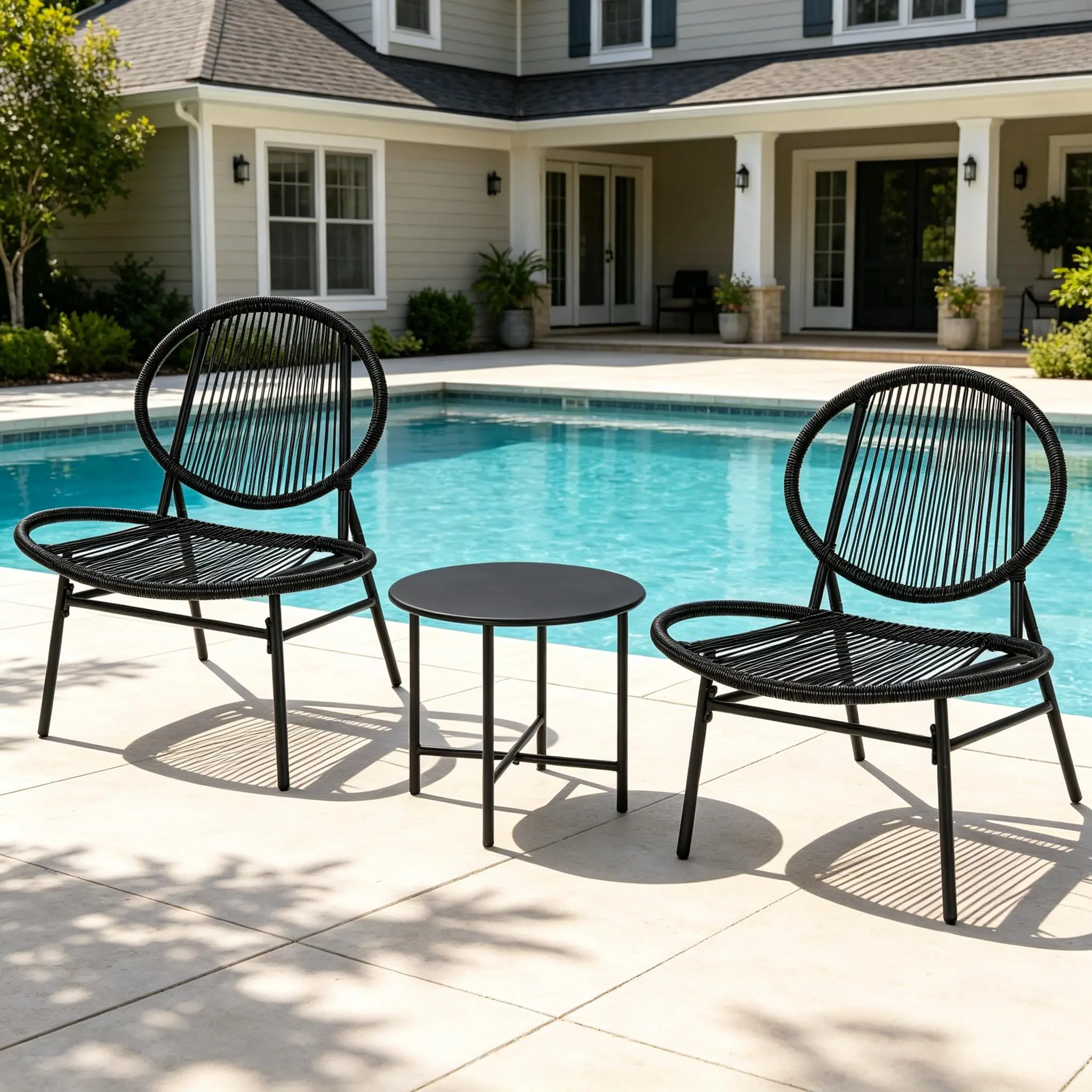 GARVEE Acapulco 3-Piece Outdoor Patio Set with Chairs and Center Table, Perfect for Indoor and Outdoor Conversation, Bistro, Garden, Lawn, and Patio Use