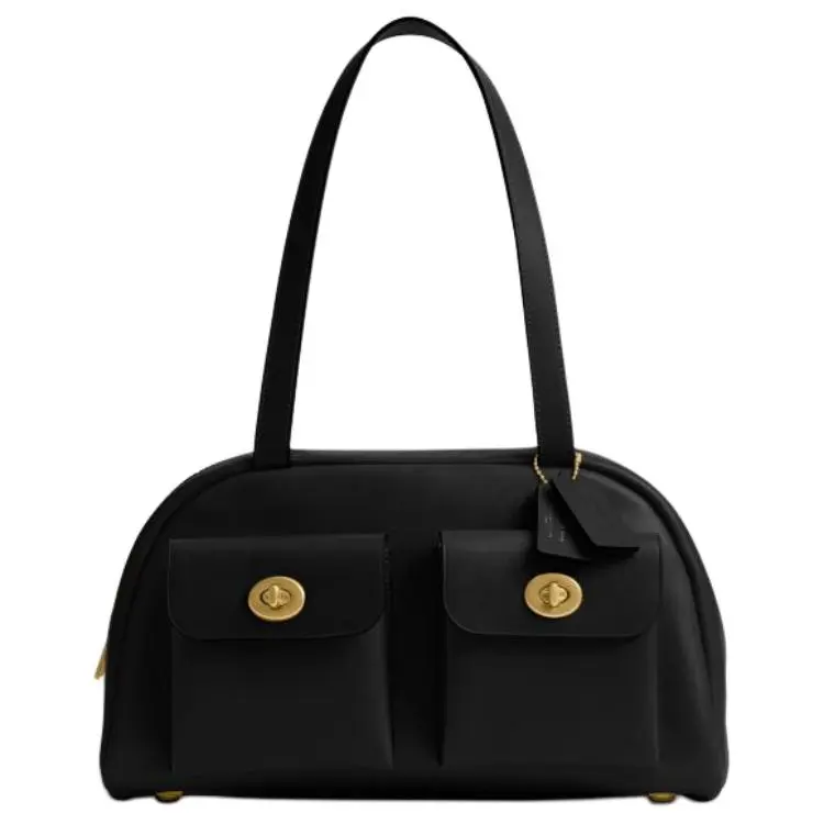 COACH Originals Twin Turnlock 33 Leather Handbag for Women, Large Signature Lock Style in Black