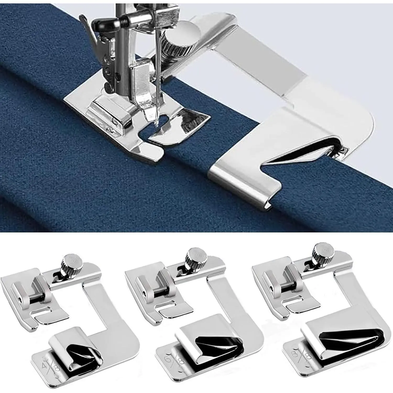 3 Sizes Wide Rolled Hem  Foot Sewing Machine Presser Foot Hemmer Foot Set 1/2 Inch, 3/4 Inch, 1 Inch Compatible with for   and Other Low Shank Sewing Machine