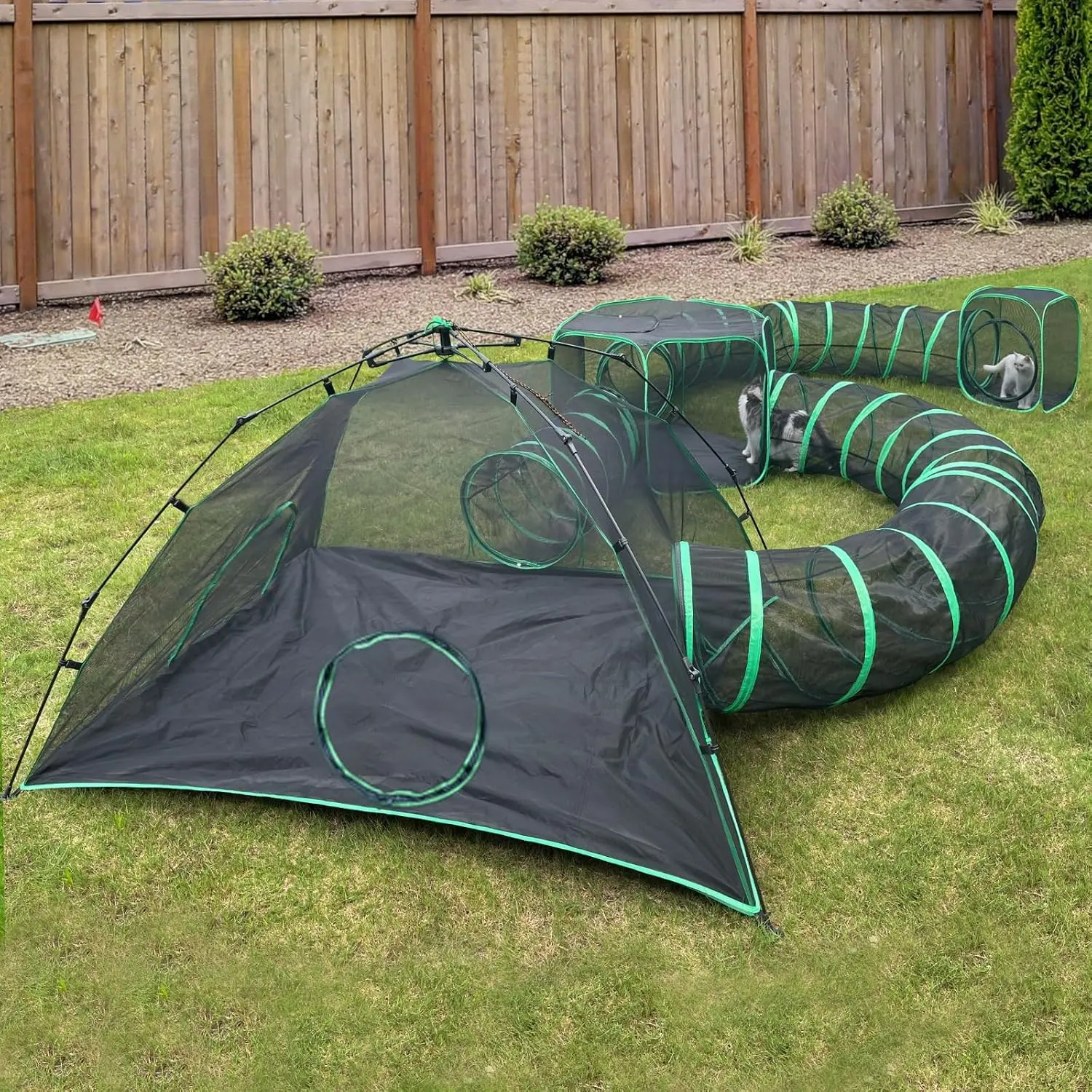 6-in-1 Portable Outdoor Cat Tents for Outside, Cat Enclosures for Indoor Cats, Pet Play Cage with Tunnels for Outdoor Catio, Pet Playpen Including 3 Tents and 3 Tunnels