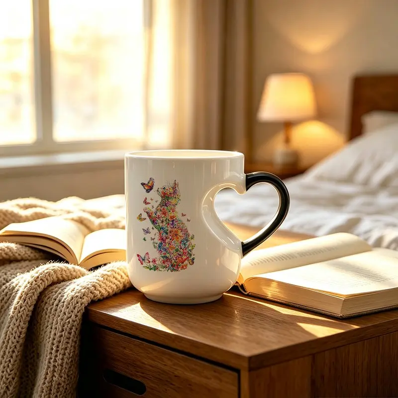 Colorful Butterfly Cat Color Changing Ceramic Mug
