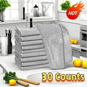30-Piece Durable Double Layer Metal Wire Mesh Non-Scratch Dishcloth, Multipurpose Reusable Kitchen Cleaning Rags, Scratchfree Sponges & Scouring Pads for Home Care