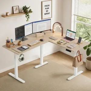 Garvee Electric L-Shaped Standing Desk - 63 x 55 Inch Adjustable Corner Workstation - 180 lbs Load Capacity, Perfect for Office or Home Workspace