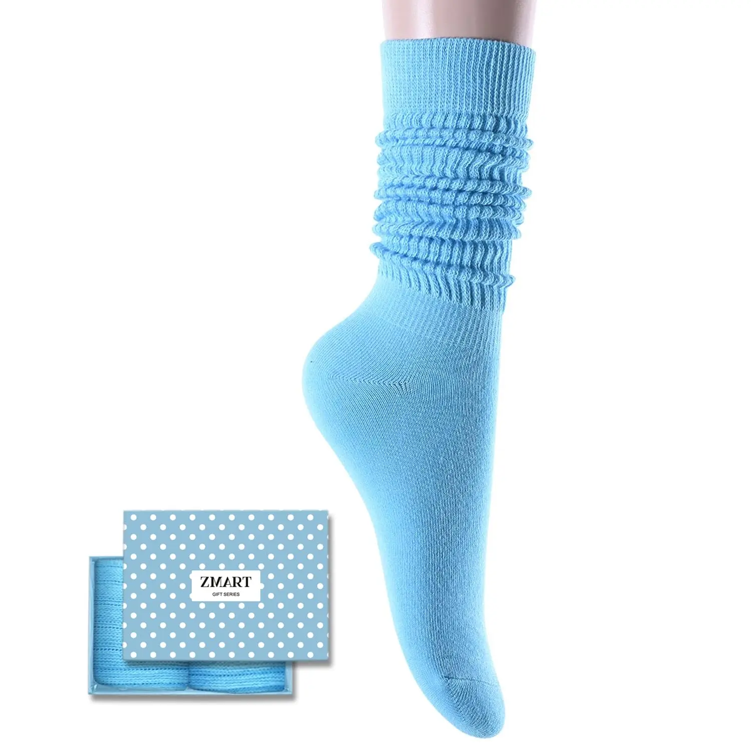 Zmart Slouch Socks For Women Girls, Cotton Scrunch Socks Women, Boot Long High Tube Socks Blue
