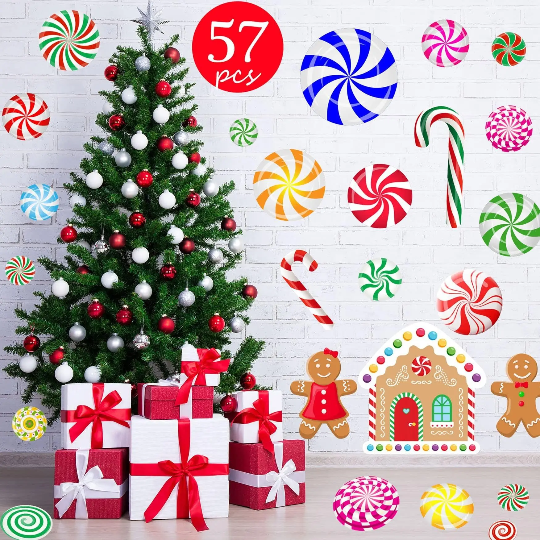 Peppermint Floor Decals Christmas Wall Stickers, Candyland Theme Removable PVC Decals, Festive Wall Decor, Easy Holiday Decoration
