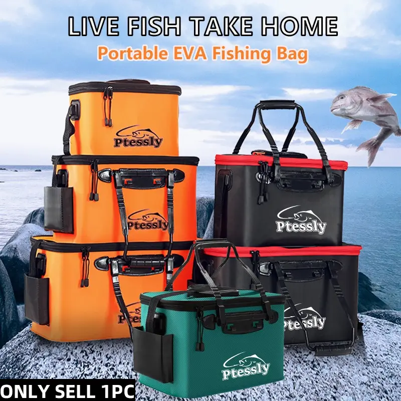 Portable EVA Fishing Bag, Collapsible Fishing Bucket Live Fish Box, Camping Water Container Pan Basin, Fishing Tackle Storage Bag, No Pump Large Volume Multi-Functional Folding Fish Bucket, Portable Outdoor Bucket, Foldable Bucket