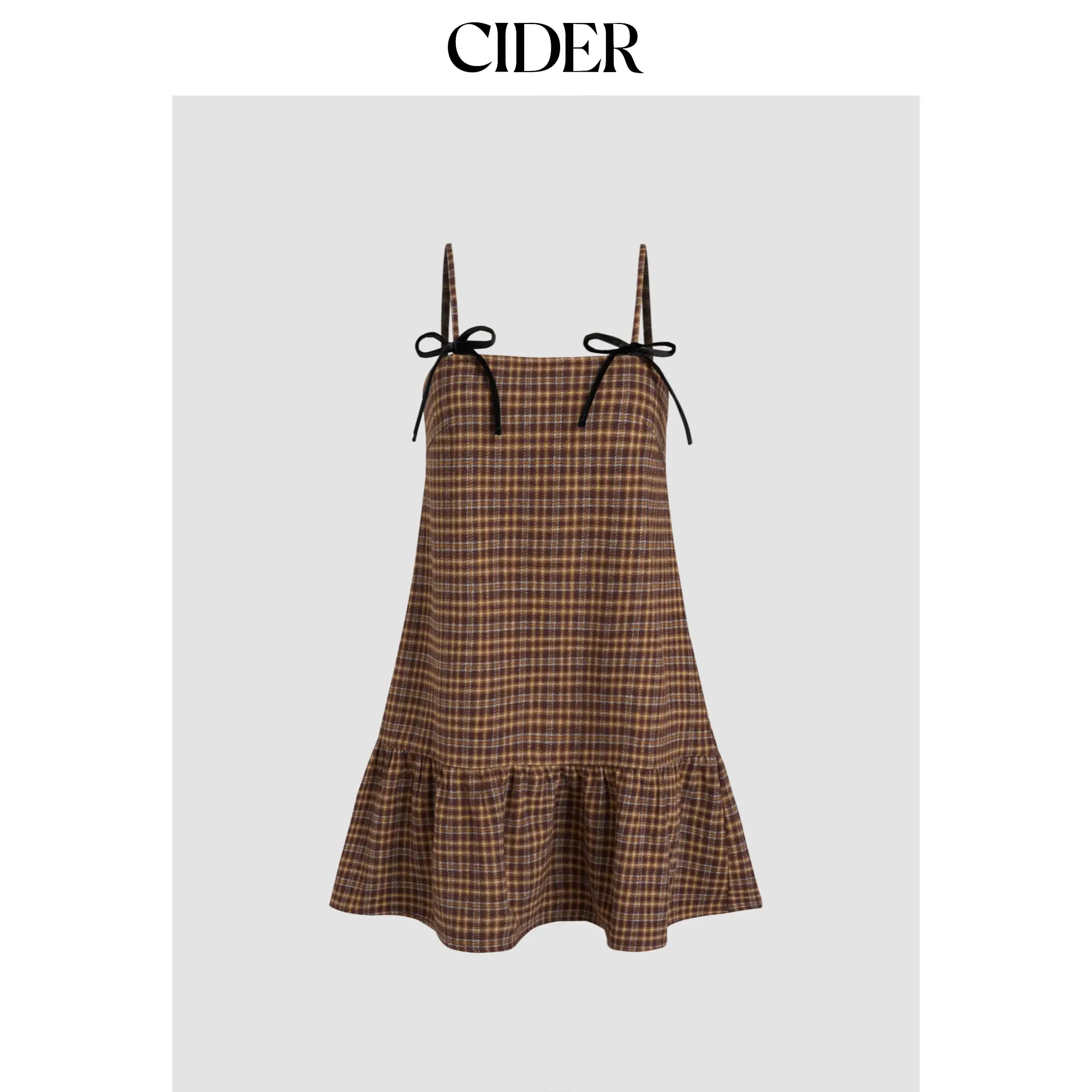 Cider [2 colors, size 0-26] Square Neck Check Ruffle Bowknot Babydoll Mini Dress SummerFinds