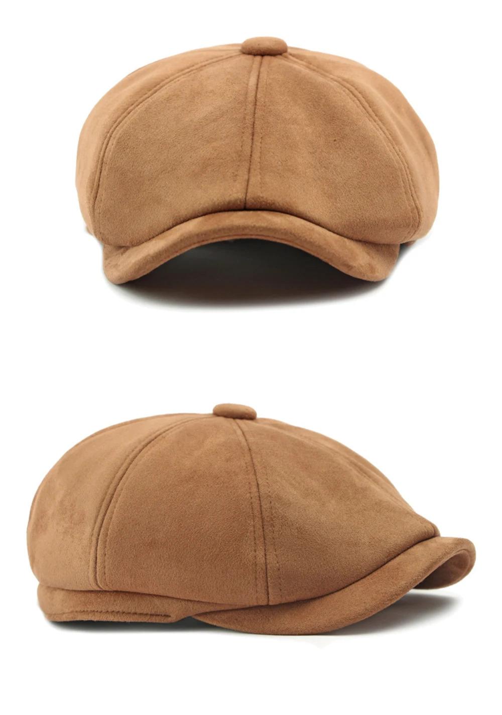 HT4580 Berets Men Women Hot Sale Suede Beret Cap Solid Octagonal Flat Cap Male Female Autumn Winter Hat Artist Painter Beret Hat