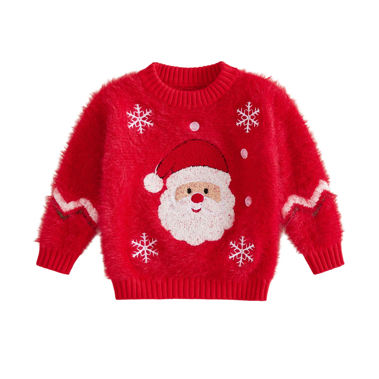 FOCUSNORM Toddler Baby Boys Girls Christmas Sweater Fuzzy Plush Santa Snowflake Embroidery Long Sleeve Knit Pullover Fall Winter Clothes 6M-4T