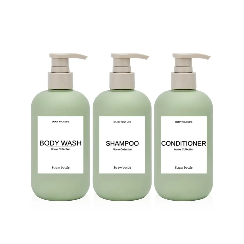 3-Pack 300ML Matte Soap Dispenser Bottles, Minimalist Style, 24-Thread Pump Head, 250ML PVC Label, Bathroom Care Essentials, Liquid Soap Dispenser